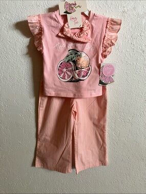Pink Lemon  Citrus Girls' Pant Set with Ruffle Sleeves. Sz 2T. NWT